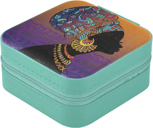 Vista 3 de Joyero de viaje pequeño pequeño organizador de joyas para anillos, aretes, collares, niñas, mujeres, hombres, mujeres afroamericanas