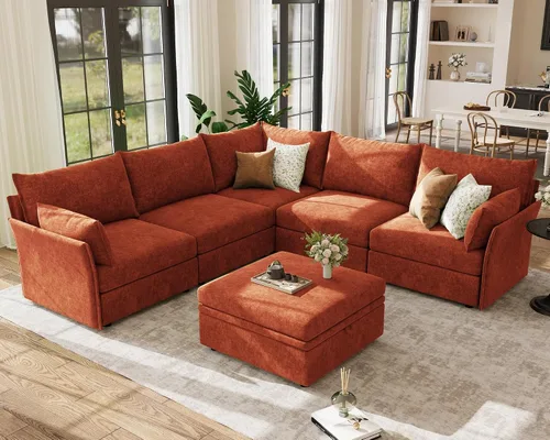 Vista 24 de Sofá seccional modular de gran tamaño de 103.5 pulgadas, sofá convertible en forma de L con otomana móvil, sofás esquineros grandes de 6 asientos