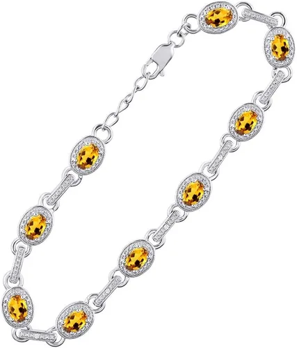 Vista 3 de Rylos Tennis Bracelet with Gemstones & Diamond Halo Sterling Silver 925 - Adjustable 7-8" Wrist, 9 Stunning 6x4MM Birthstone Jewelry for Women