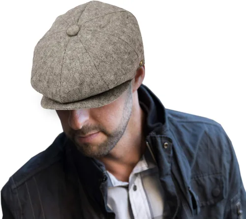 Vista 28 de EPOCH Gorra de lana para hombre, sombrero de golf Applejack de cabbie de tweed de conducción en espiga Nsb1910