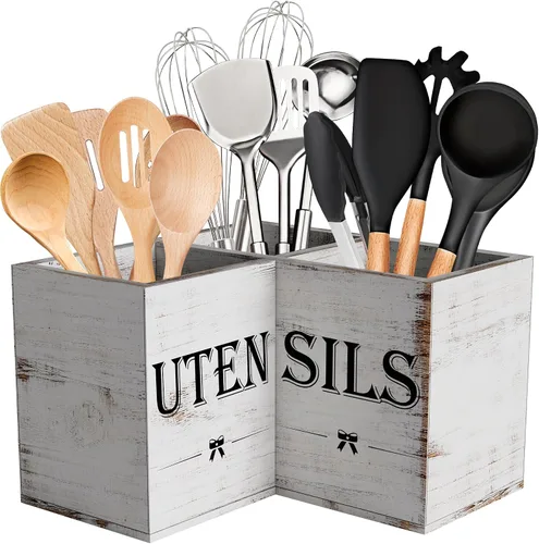 Vista 13 de Suli Soporte extra grande para utensilios de cocina con 3 compartimentos, organizador de utensilios de esquina para encimera, organizador