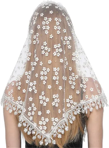Vista 4 de Pañuelo católico de encaje para mujer, diseño de mantilla, catedrales, iglesia, capilla de encaje para cubrir la cabeza