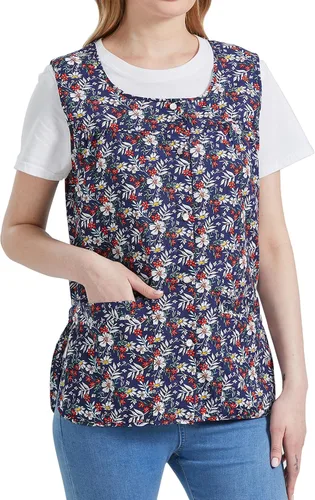 Vista 11 de Nanxson Delantal de mujer con bolsillos de parche, babero estampado de algodón, smock con botones para trabajo, cocina y chef CF3177 Azul