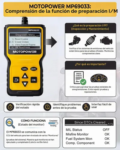 Vista 5 de MOTOPOWER MP69033 - Lector de código, OBD2, escáner, para automóvil, fallo del motor, herramienta de diagnóstico, CAN, para todos los coches