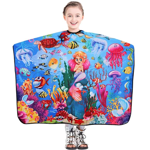 Vista 10 de DOKKIA KIDS Capa de peluquero para niños corte de pelo, niños, niños pequeños, niños y niñas, peluquería, estilo de salón, paño de tela, delantal