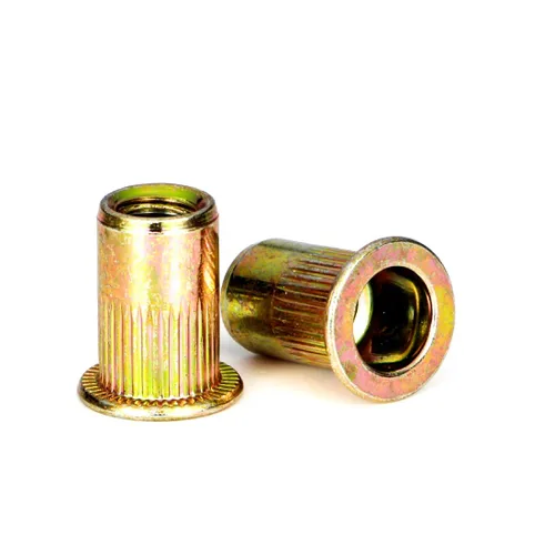 Vista 7 de 100 tuercas remachadoras de 1/4 "-20 UNC, acero al carbono, cabeza plana moleteada, cuerpo moleteado, tuercas de inserción roscadas (1/4-20 remaches)