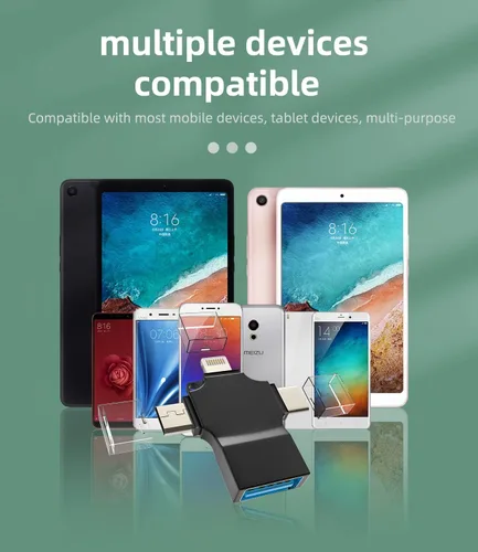 Vista 6 de Adaptador USB OTG 3 en 1 USB-A 3.0 hembra a tipo C Micro Lightning macho compatible con Apple Iphone15 Ipad Pro Air Min 14 13 12 LG Android