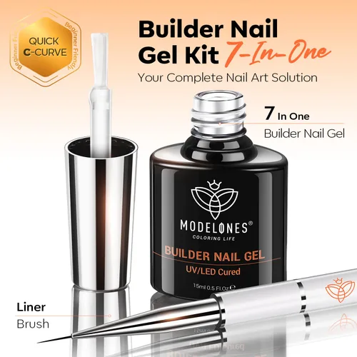 Vista 7 de modelones - Gel de uñas de construcción, esmalte de uñas transparente de 7 en 1 con cepillo separador extraíble, gel de base de goma curado