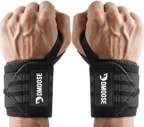 Vista 15 de DMoose Fitness Muñequeras para levantamiento de pesas de 18 pulgadas – Envoltura de gimnasio resistente con lazo para el pulgar para apoyo y alivio