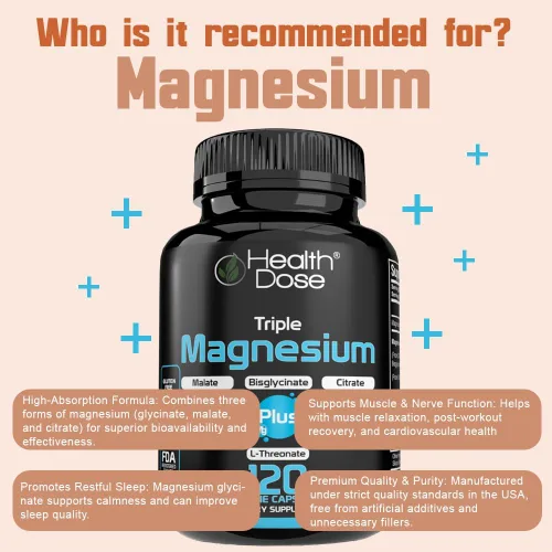 Vista 7 de Health Dose Triple Magnesium Complex 1000 mg Mezcla de L-treonato, bisglicinato, citrato y malato Apoyo para la relajación muscular, el sueño