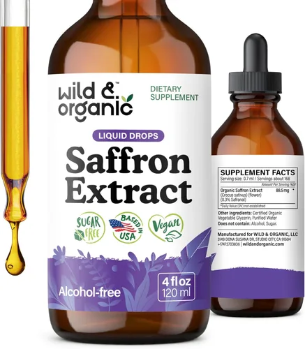 Vista 10 de Wild & Organic Suplementos de azafrán 88.5 mg – Gotas de azafrán para el estado de ánimo, cerebro, apoyo de la visión – Extracto líquido de Crocus