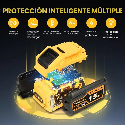 Vista 7 de Paquete de 2 unidades de repuesto de alta capacidad de 15.0Ah para Dewalt 20V/60V MAX, batería de iones de litio con conmutación automática