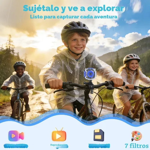 Vista 8 de PROGRACE Cámara impermeable para niños, cumpleaños para niños de 3 a 12 años, cámara de video submarina HD 1080P para niños, juguetes de piscina