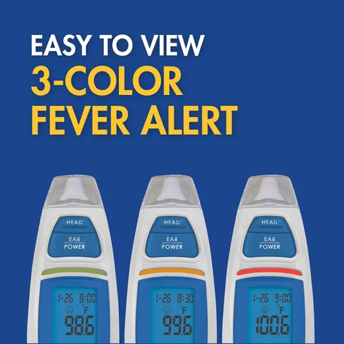 Vista 4 de Termómetro infrarrojo Mediciones de oídos y frente para niños y adultos Alerta de fiebre de 3 colores Lectura precisa instantánea Medición