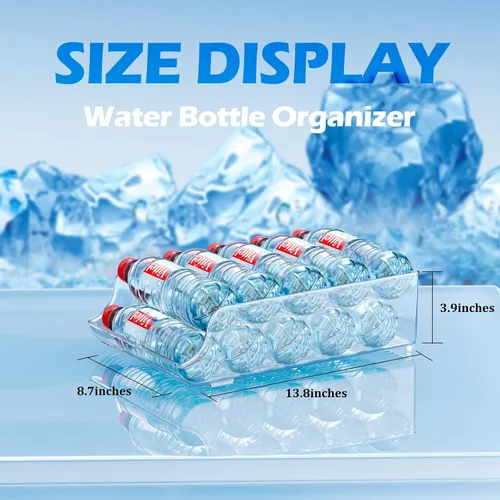 Vista 2 de Caja Organizadora Transparente para Botellas de Agua y Refrescos para Refrigerador, Despensa (2 PAQUETES) Food-grade clear organizer holds up to 9