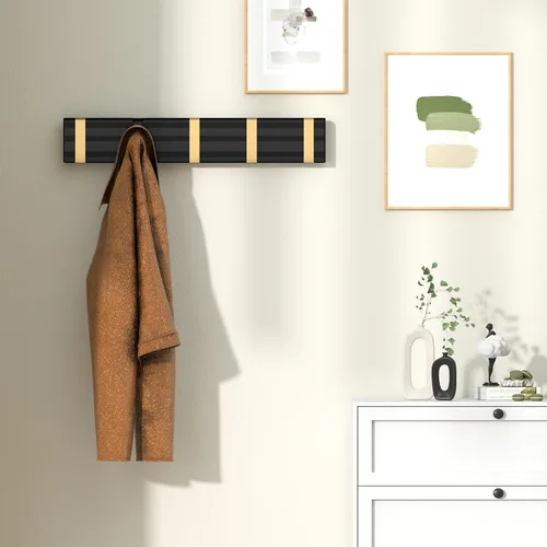 Vista 2 de Wisfame Ganchos para abrigos, perchero de aluminio montado en la pared, 5 ganchos plegables, resistente, ahorro de espacio, perchero de pared