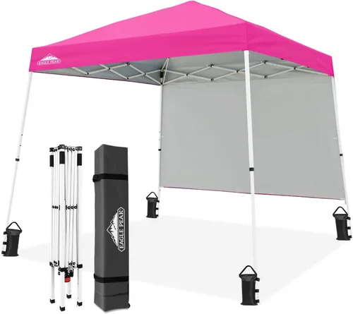 Vista 12 de EAGLE PEAK Toldo Emergente de 8x8 pies con Pared Lateral, Compacto, Portátil con Patas Inclinadas, Refugio Solar Instantáneo para Playa, Deportes