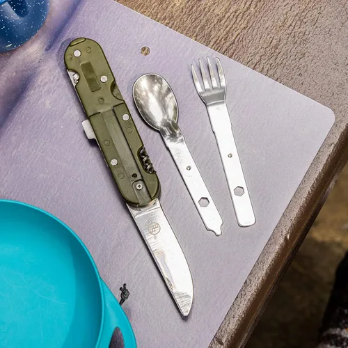 Vista 6 de Utensilios de camping 6 en 1 multiherramienta de cocina con estuche de transporte y abridor de botellas