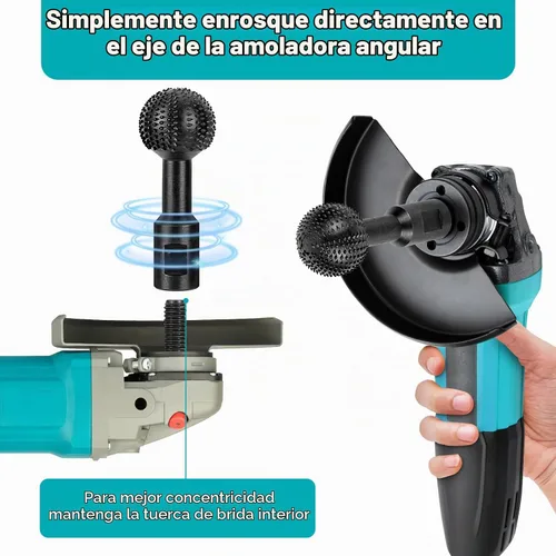 Vista 3 de BLEKOO 2 rebabas rotativas de esfera con roscas de 5/8-11, herramientas de tallado de madera para amoladora angular de 4 1/2 y 5 pulgadas
