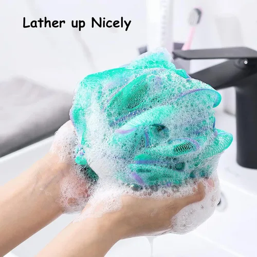 Vista 3 de Esponja de esponja para ducha, esponja para baño, esponja para lavado corporal, de malla, con carbón activado, exfoliante corporal esencial