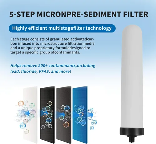 Vista 5 de Filtros de agua de cerámica de repuesto de 10 pulgadas para cocina, filtro de encimera de 4 etapas, cartucho de vela lavable y filtración