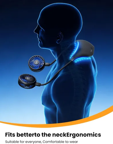 Vista 6 de HandFan Ventilador de cuello de 10000 mAh, rotación de 360°, ventiladores portátiles manos libres para tu cuello, 48 horas de duración, recargable