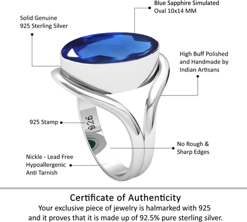 Vista 4 de JEWELOPORIUM - Anillo de plata de ley 925 hecho a mano para mujer, 10 x 14 pulgadas con piedras preciosas ovaladas, joyería para regalo (99021_R)