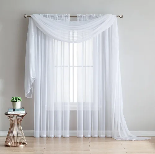 Vista 2 de Empire Home - Cortina de gasa transparente color blanco sólido para ventana, cenefa (panel súper largo de 120 pulgadas)