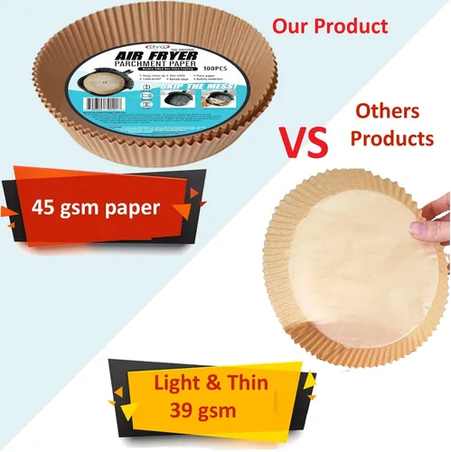 Vista 2 de Forro de papel desechable para freidora de aire, 200 unidades, antiadherente, impermeable, papel pergamino natural de grado alimenticio