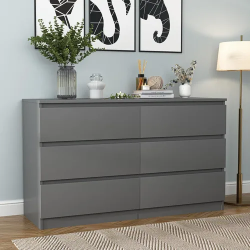 Vista 17 de Cómoda negra para dormitorio, cómoda moderna de 6 cajones con cajón profundo, amplia cómoda de almacenamiento, organizador de muebles