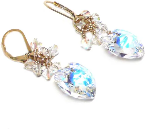 Vista 5 de 14x14mm Crystal Heart Clear AB Cluster Drop Earrings Sterling Silver or Gold-Filled
