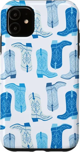 Vista 8 de Cowboy Boot Illustration Preppy Western Pastel Blue and Cyan Case for iPhone 17