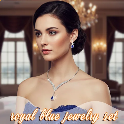 Vista 3 de EARENT Conjunto de joyas azul real collares de boda para mujer