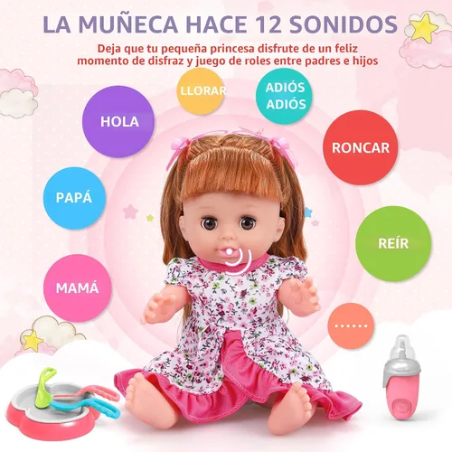 Vista 4 de Juego de juguetes para muñecas de bebé, juguetes de muñeca de 14", juego de juguetes para el cuidado de las muñecas de 25 piezas, juego de muñecas