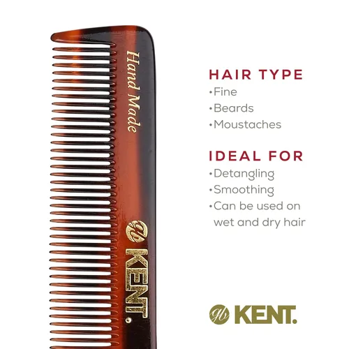 Vista 6 de KENT A FOT Peine de bolsillo hecho a mano para hombres, peine de pelo de dientes finos para peinados diarios, barba y bigote, uso seco