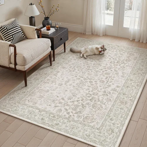 Vista 95 de PureCozy Alfombra de área beige de 2 x 3 pulgadas, lavable, vintage, pequeña, para entrada, cocina, suave, retro, floral, de pelo bajo, tapete