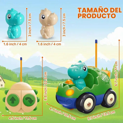 Vista 3 de Pup Go Auto RC de dinosaurio para niños de 18 meses + con 2 muñecas Coche Dino Verde Oscuro (49 Mhz)