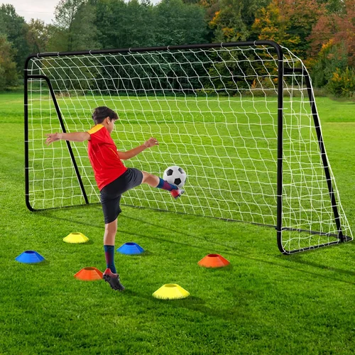Vista 15 de NAIZEA Porterías de fútbol – 24x8/21x7/18x7/12x6/16x7/10x6/8x6/6x4 pies para patio trasero – Portería de fútbol de metal para jóvenes adultos
