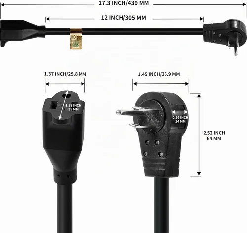 Vista 2 de Nekteck - Cable de extensión de 1 pie de enchufe plano giratorio de 360°, cable de alimentación de 3 clavijas 14AWG/15A, cable de alimentación