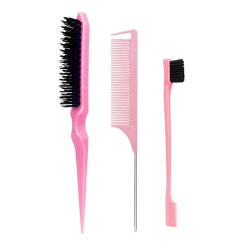 Vista 8 de Juego de 3 piezas de peine de peinado para el cabello, cepillo de cola, peine de cola, cepillo de borde para el borde de la espalda, peinado, corte