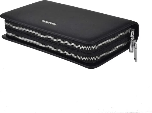 Vista 5 de Bolso de mano para hombre, de piel auténtica, cartera larga, tarjetero
