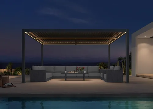 Vista 12 de PURPLE LEAF 92KS - Pérgola con listones de 8 x 10 pies con tira de luces LED, color gris