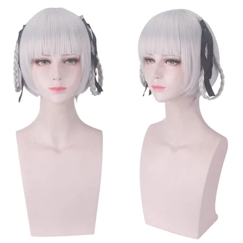 Vista 2 de Uearlid 40cm Anime KAKEGURUI Cosplay Kirari Momobami Braids Women Wig Role Playing Wigs Halloween Cosplay Silver Hair Coser Wig