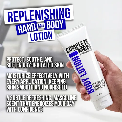 Vista 3 de Loción Corporal para Hombres, para Piel Seca: Hidratante de Manos y Cuerpo No Grasa con Manteca de Karité, Aloe Vera, Hidratación 24 Horas, Loción