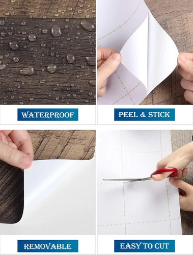 Vista 4 de FunStick Papel pintado desgastado de tablones de madera marrón espeso despegar y pegar, papel pintado de madera desgastada, papel de contacto