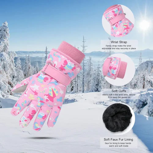 Vista 3 de Caudblor Guantes de esquí para niños, guantes de invierno impermeables para niños y niñas, guantes de invierno aislados para jóvenes de 7 a 12 años