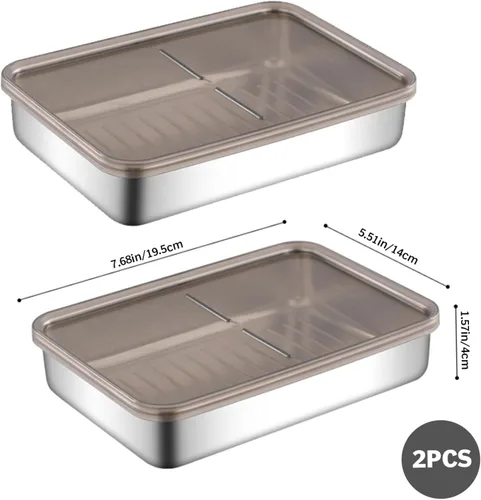 Vista 9 de Recipiente de tocino para refrigerador, 2 unidades, recipiente grande de acero inoxidable para nevera, antiadherente, apilable, estilo japonés