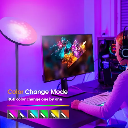 Vista 5 de hanaking Lámpara de pie brillante de 30W/2600LM con control remoto, lámpara de pie Torchiere que cambia de color RGB, ajuste continuo