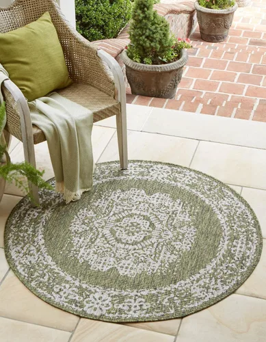 Vista 9 de Unique Loom Alfombra de la colección tradicional para exteriores, desgastada durante el tiempo (octágono de 5 pies y 3 pulgadas, azul/gris)