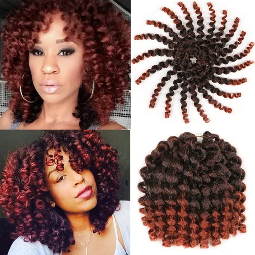 Vista 12 de Leeven Pelo corto de 8 pulgadas de Jamaica Bounce Wand Curl Crochet Hair Senegalese Twist sintético trenzado de pelo Ombre rosa Jumpy Wand Rizado